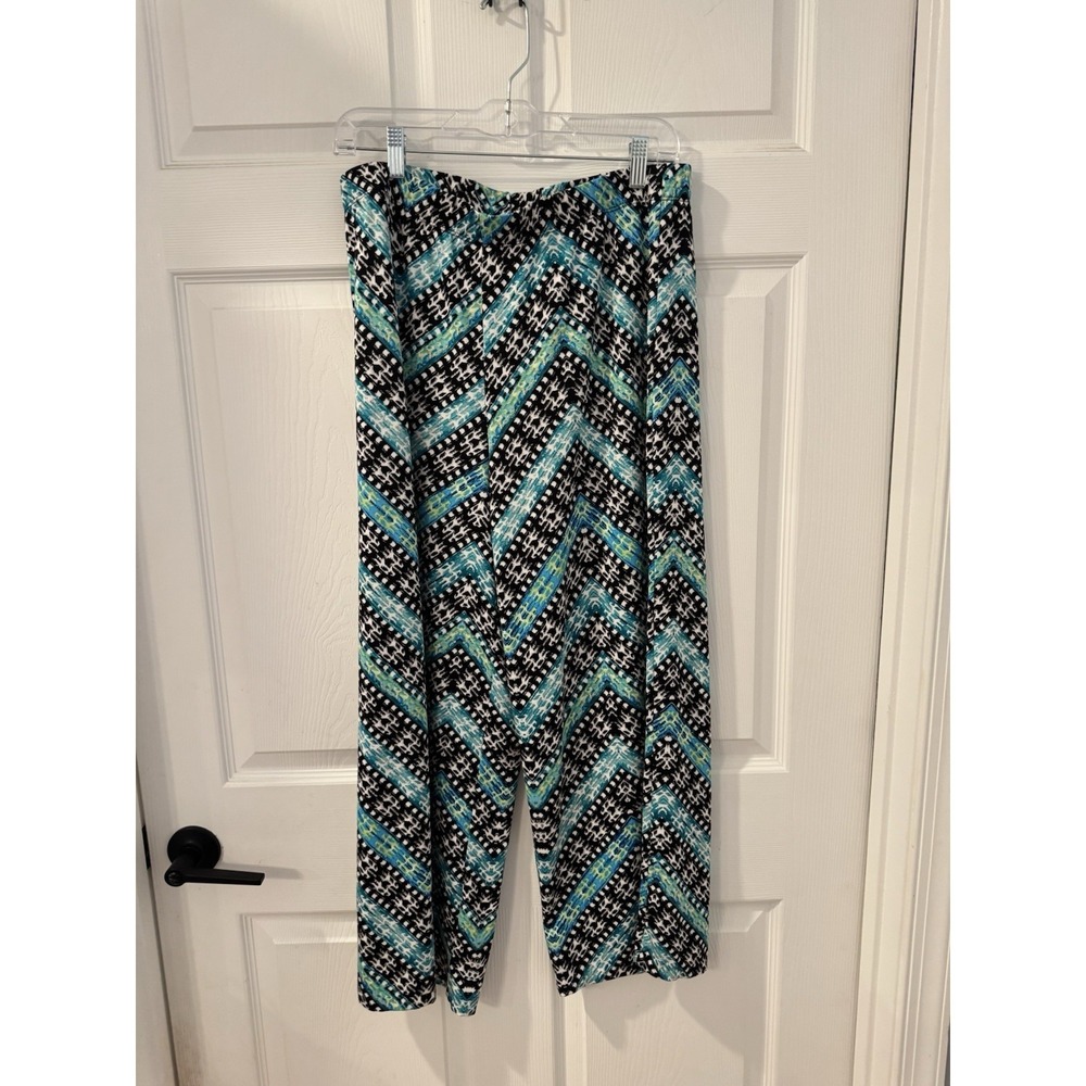 Fig & Flower Wide Leg Festival Palazzo Pants Blue Green Flowy Bohemian Boho Sz L